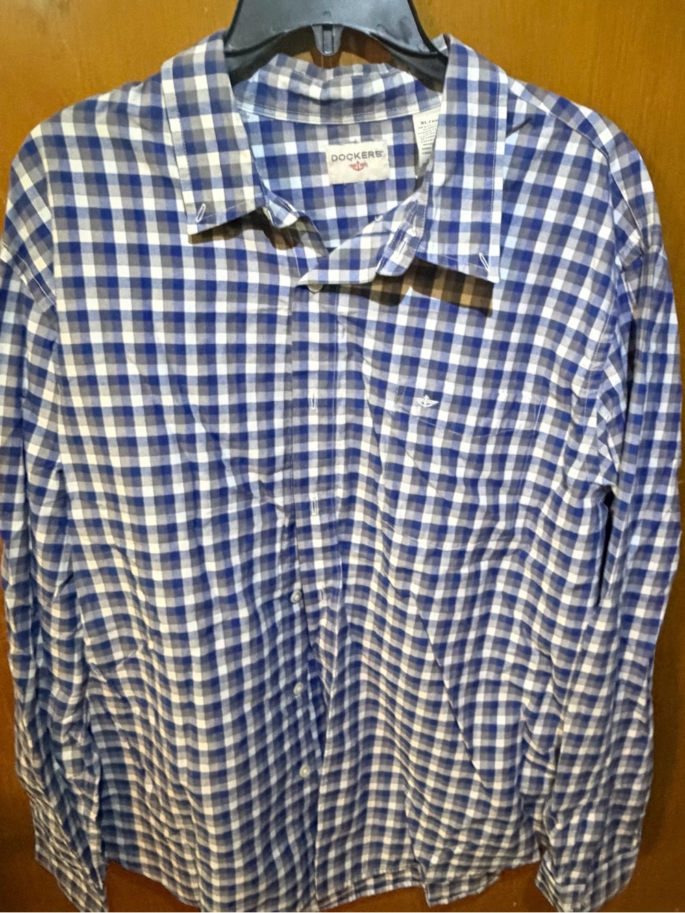 Dockers Men’s Blue and White Gingham Button-Down Shirt